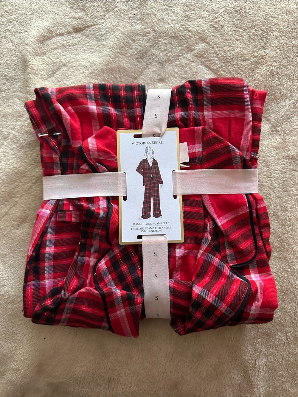 Victoria's Secret Red and Black Plaid Kids Flannel Pajama Set